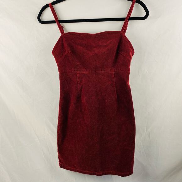 Pacsun Maroon Mini Short Corduroy Jumper Spaghetti‎ Straps Y2K Size XS - Picture 1 of 7